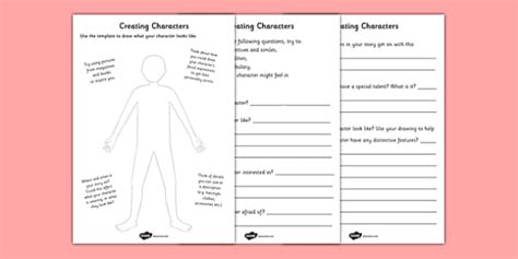 Creating A Character Worksheets Creating A Character