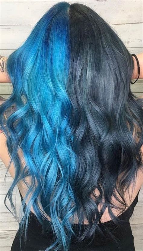 Blue N Dark Blue In 2020 Aesthetic Hair Split Hair Hair Inspo Color