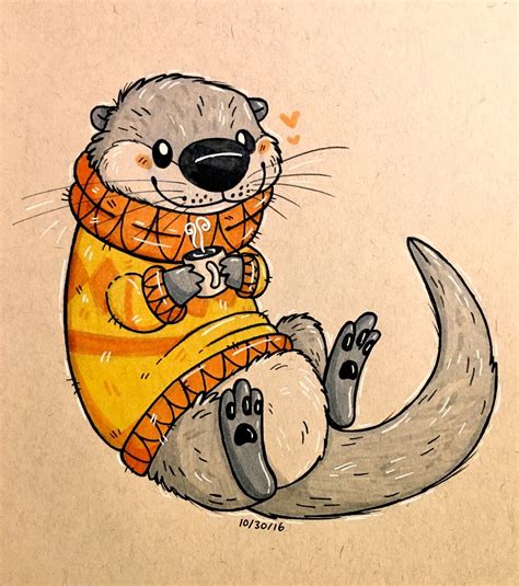 Cartoon Cute Otter Drawing