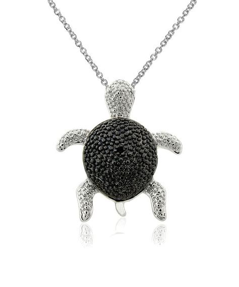 Black Diamond Silver Turtle Pendant Necklace Turtle Pendant