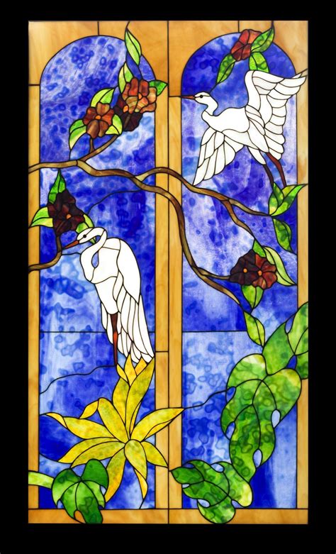 Herons Stained Glass Size 120x65 Cm 47x26 Handcrafted By Wieniawa