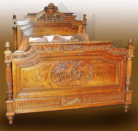 Queen Bed French Style Bed Teak Wood Carving Furniture Carved
