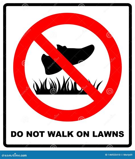 No Step On The Lawn Grass Prohibition Sign Cartoon Vector