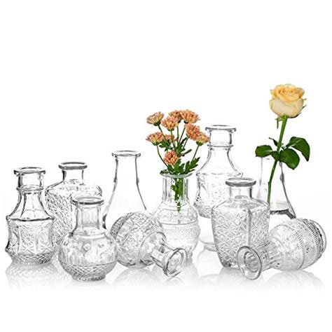 Clear Glass Bud Vase Bulk Set Glasseam 10pcs Vintage Crystal Small Mini Flower Decor Vases