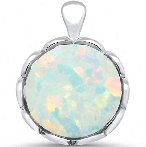 Charm Round Fashion Pendant Created White Opal Solid Sterling
