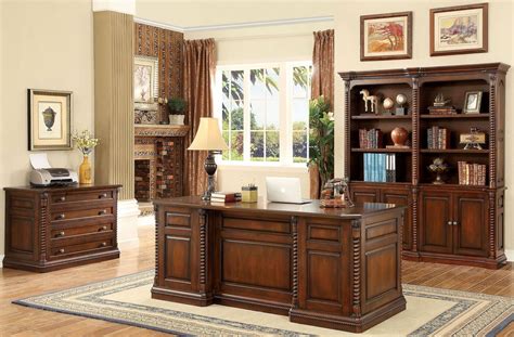 Vicki Dark Oak Home Office Set From Furniture Of America Coleman