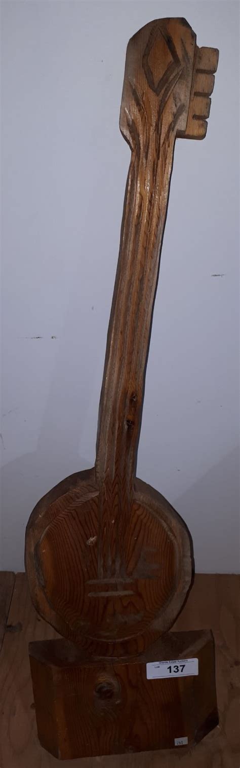 Vintage Folk Art Wood Carved Guitar