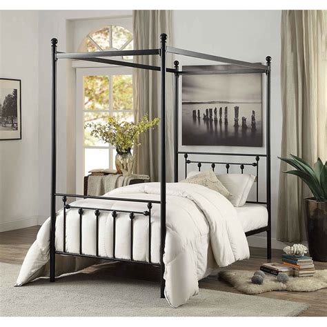 Choosing the right size bed frame is relatively straightforward. Twin size Sturdy Metal Canopy Bed Frame in Black Metal Finish