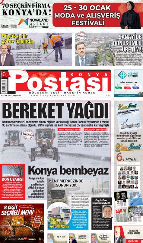 26 Ocak 2022 tarihli Konya Postası Gazete Manşetleri