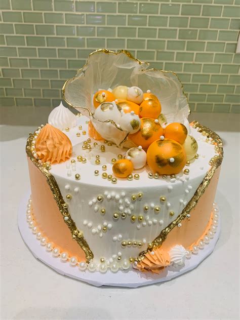 Peach And Gold Birthday Cake Rashmis Bakery