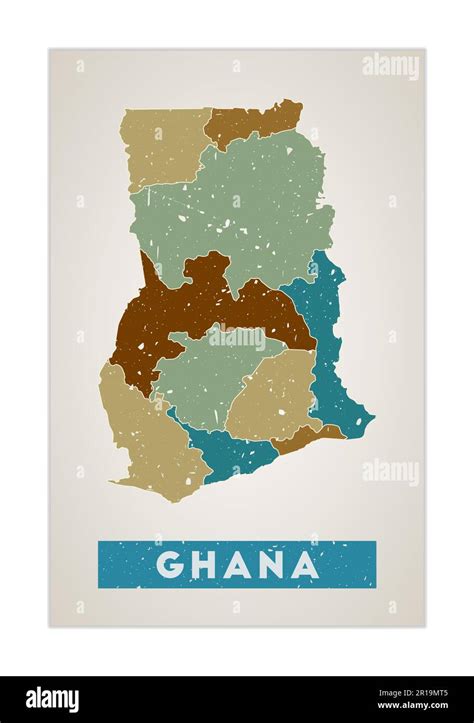 Ghana Map Country Poster With Regions Old Grunge Texture Shape Of