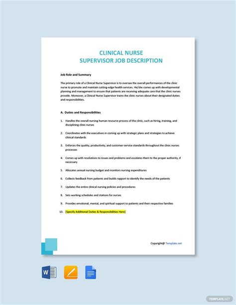 Clinical Nurse Supervisor Job Addescription Template Download In