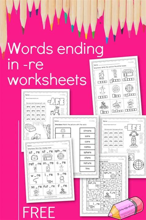 Words Ending in -re Worksheets - Free Word Work