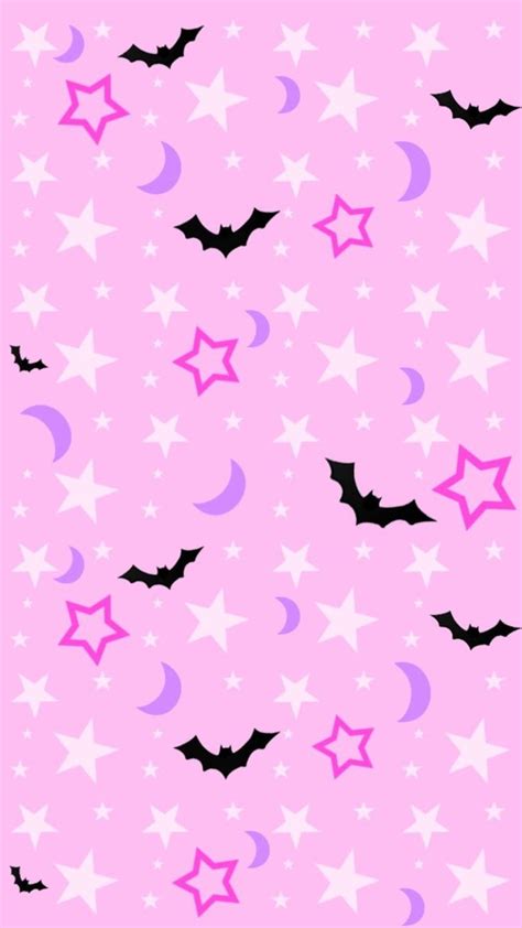 Pink Stars Moons And Bats With Images Halloween