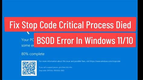 Fix Stop Code Critical Process Died Bsod Error In Windows 1011