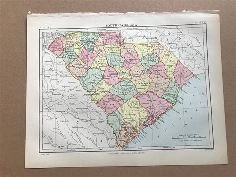 1875 South Carolina Original Antique Map Sc Us State Map United