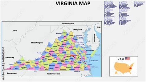Virginia Map State And District Map Of Virginia Political Map Of Virginia With Neighboring
