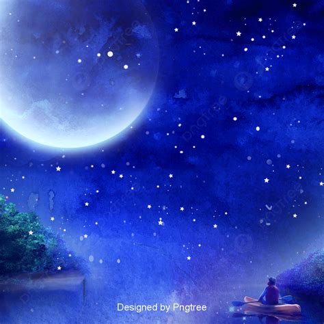 Blue Aesthetic Moon Star Background Design Boat Stars Starry Sky