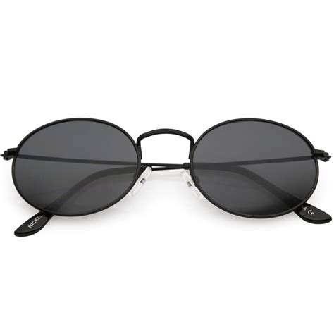 Sunglassla Small Metal Oval Sunglasses Slim Arms Neutral Colored Lens 51mm Black Smoke