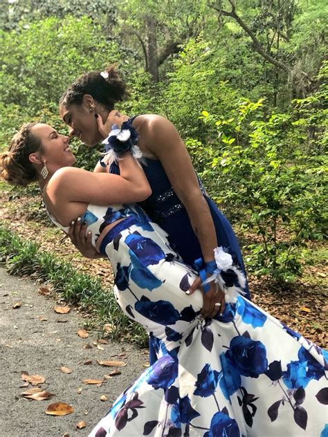 photos lesbian couple shares a kiss in public as they step out for 2018 prom in matching blue