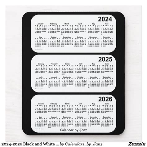 2024 2026 Black And White 3 Year Calendar By Janz Mouse Pad Zazzle