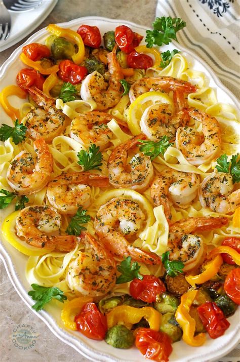 Easy Baked Shrimp Scampi With Fresh Pasta And Roasted Veggies