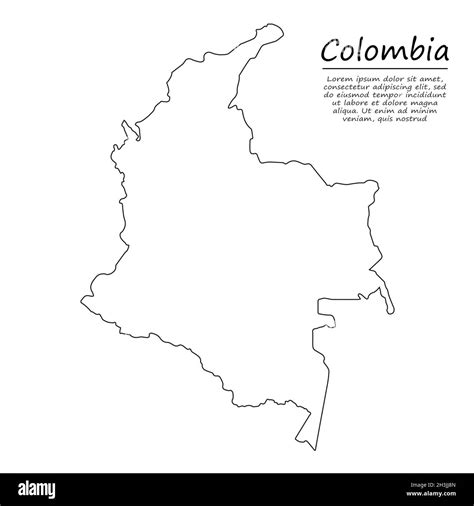 Simple Outline Map Of Colombia Vector Silhouette In Sketch Line Style