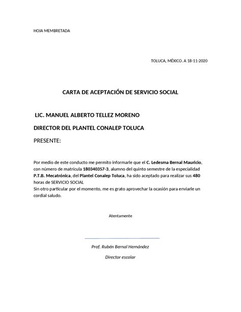 Cartas De Servicio Social Docsity