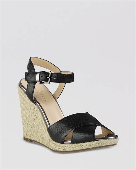 Cole Haan Peep Toe Platform Espadrille Wedge Sandals Hart In Black Lyst