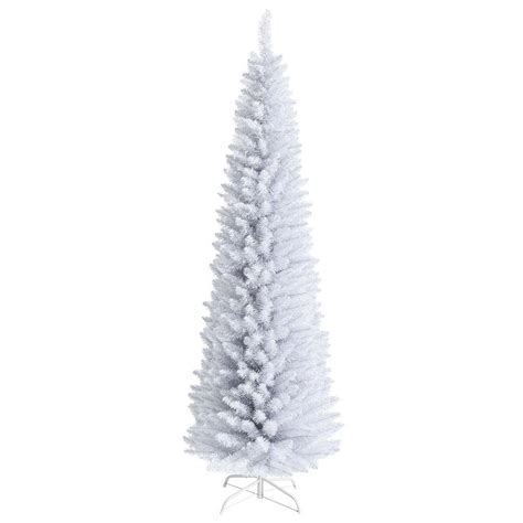 Gymax 7 Ft Artificial Christmas Tree Pencil White Leafy Unlit Slim
