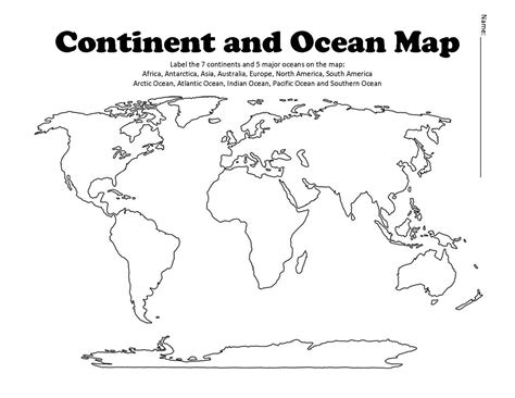 Continents And Oceans Of The World Worksheet