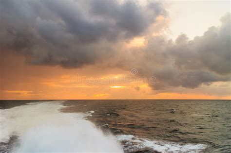 Seascape Stormy Sea Horizon And Kielwater Stock Image Image Of Stormy