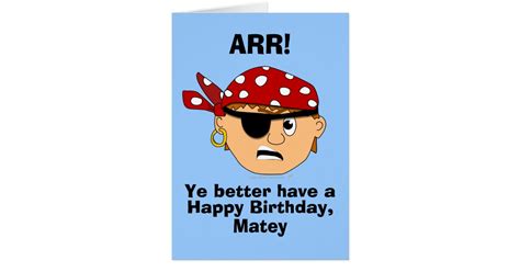 Arr Pirate Boy Funny Birthday Card Template Zazzle