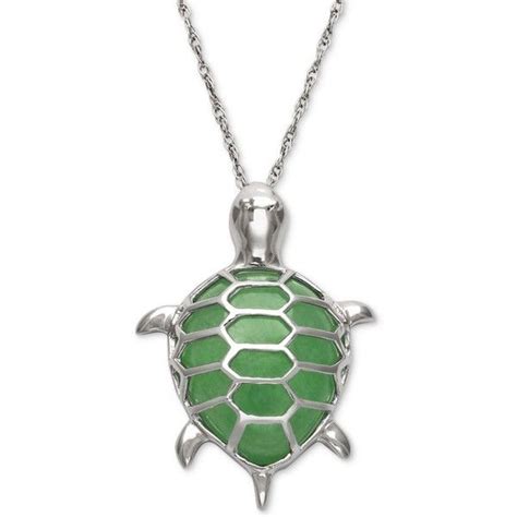 Dyed Jadeite Turtle Pendant Necklace In Sterling Silver Turtle