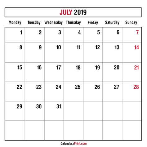 Monthly Planner July 2019 Printable Monthly Calendar Free