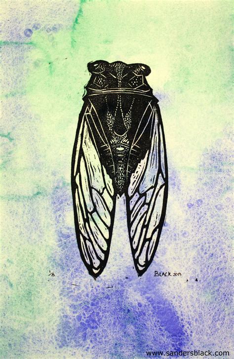 Cicada Woodblock Print And Watercolor Relief Printing Woodblock Print Art