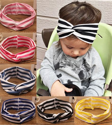 2016 Infant Baby Girls Cotton Stripe Headwraps Toddlers Stretchy