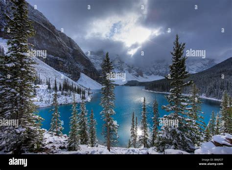Morraine Lake In The Fresh Snow Valley Of The Ten Peaks Banff