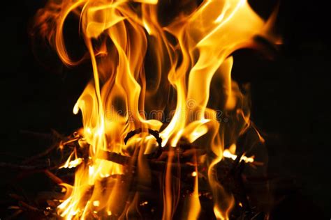 Flame Of Fire On A Dark Night Stock Photo Image Of Burning Texture
