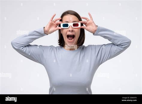 Mature Caucasian Woman With 3d Glasses Watching Movie Stock Photo Alamy