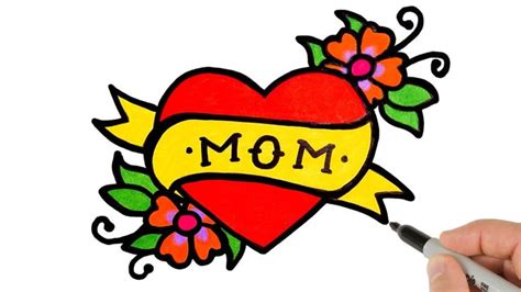 How To Draw A Heart With Flowers For Mom Mothers Day Drawings