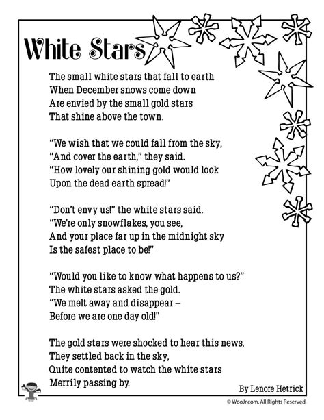 Go to my profile to make sure that you have studied all of the poems, or double check them with natalie's quizlet to only rub 220.84/month. White Stars Children's Poem About Snow | Woo! Jr. Kids ...