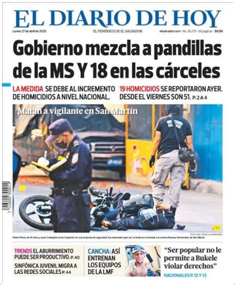 Periódico El Diario De Hoy El Salvador Periódicos De El Salvador Edición De Lunes 27 De