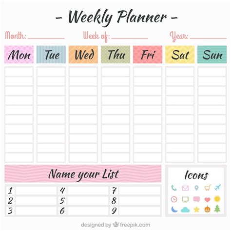 Colored Weekly Schedule Vector Premium Download
