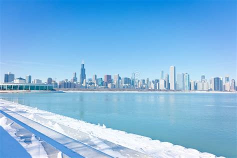 Winter In Chicago Downtown With City Skyline Stock Image Image Of