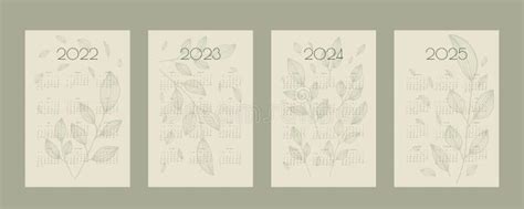 2022 2023 2024 2025 Calendar With Hand Drawn Leafs And Branchs Planner
