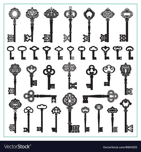 Antique Keys Silhouettes Royalty Free Vector Image