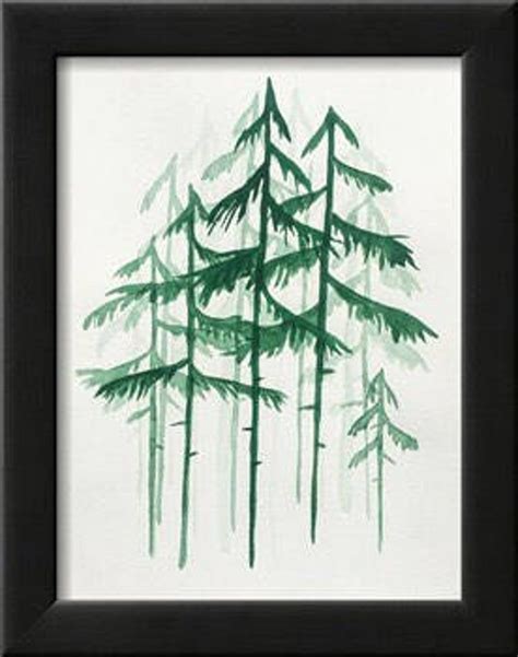 Evergreen Pine Tree Forest Minimalist Watercolor Painting Wall Etsy