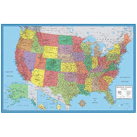 Buy 24x36 United States Classic Premier Blue Oceans 3d Wall Map Poster