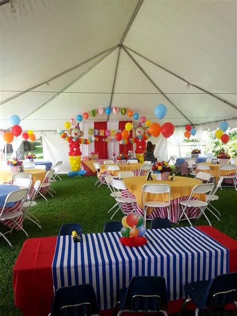 Decorlife carnival birthday party supplies serves 16, circus theme party decorations, complete pack includes table cover, 3 tier cupcake stand, carnival banner, popcorn boxes, total 143 pcs. Party People Event Decorating Company: Circus theme First ...